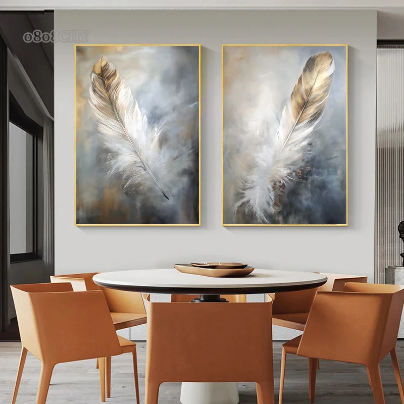 Modern Feathers Abstrac T Art Canvas Painting Posters and Prints Minimalism Wall Art Pictures for Living Room Home Decoration