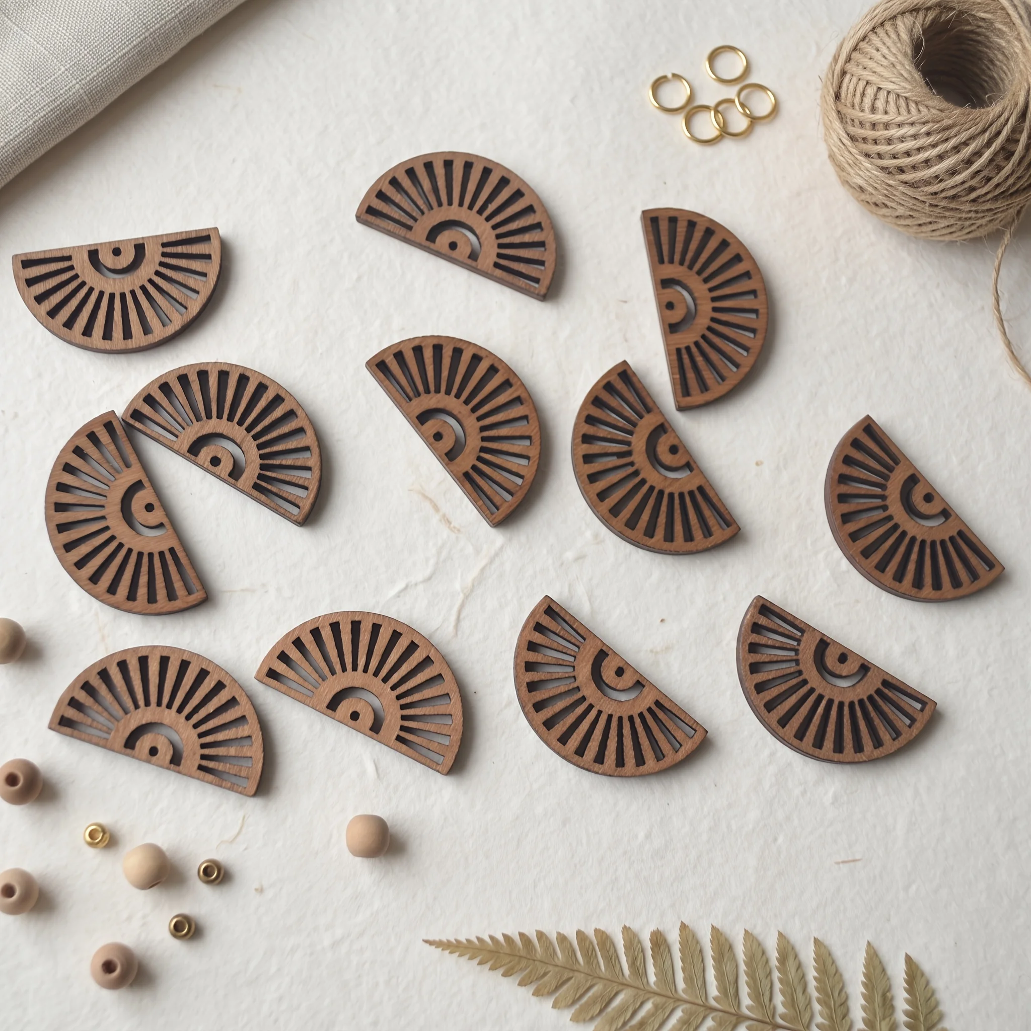 20pcs 19mm Wooden Fan Pendants - Boho Geometric Hollow Jewelry Supplies for DIY Earrings & Necklace Making