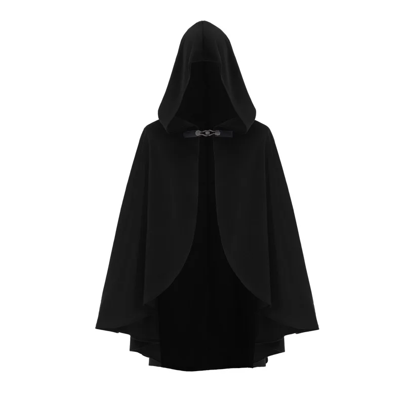 Vintage Gothic Black Hooded Cape Poncho Women Loose Cloak Ponchos Coat Cardigan Trench Open Fringe Hooded Wraps Capas Autumn