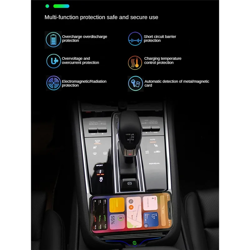 شاحن سيارة لاسلكي 15 وات وحدة تحكم مركزية لوحة شحن سريعة للهاتف لبورشه باناميرا 2017-2023