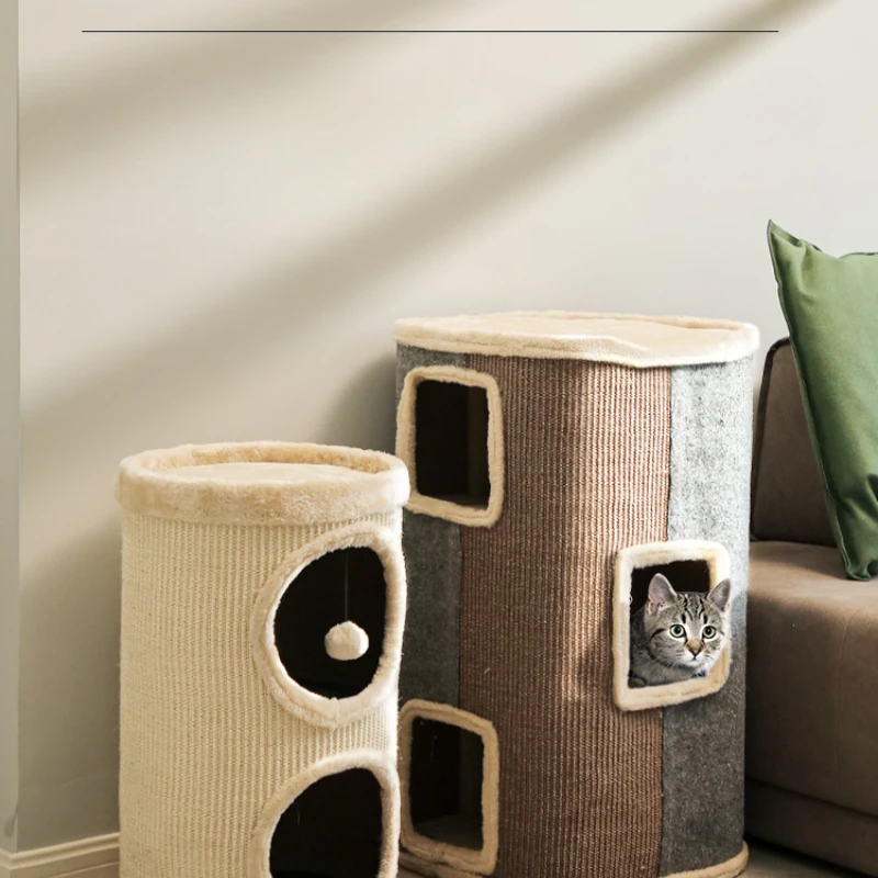 Sisal barrel cat crawl cat nest is cool in summer and universal multi-double-layer, three-layer cat grab column house