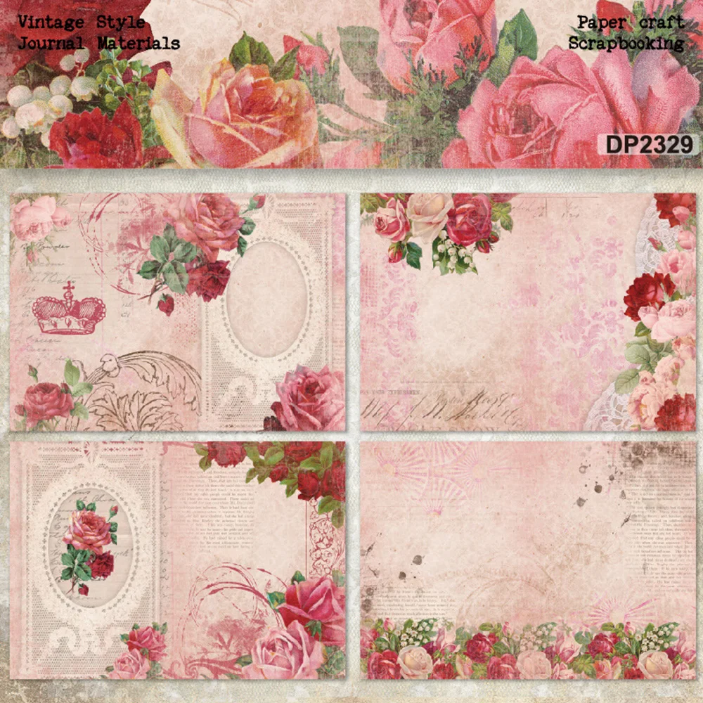 8Pcs/set Charm Flower Rose Printed Scrapbooking Paper Pack for Card Making Handmade Background Decorative Paper Crafts