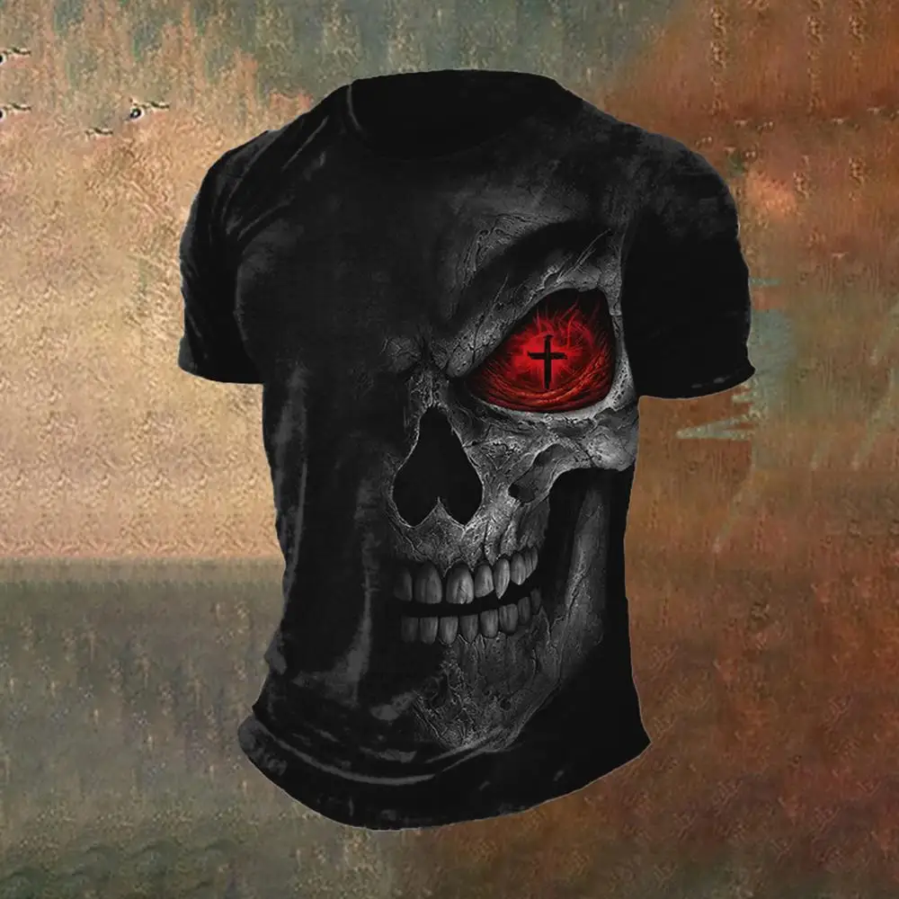 Skull 3D Printed T-Shirt For Mens Street Funny Casual Loose Creative Horror Oversize Short Sleeve Tops Daily Streetwear Clothing