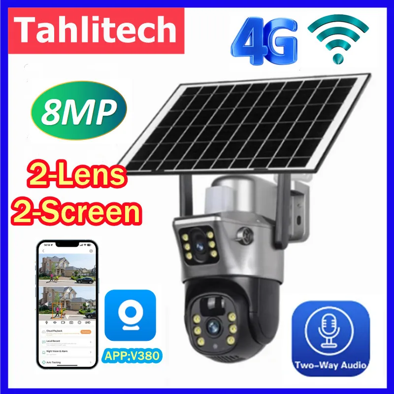 

4G Sim Card Solar Camera Wifi Dual Lens Dual Screen Battery CCTV Motion Detection Human Auto Tracking Surveillance Cameras V380