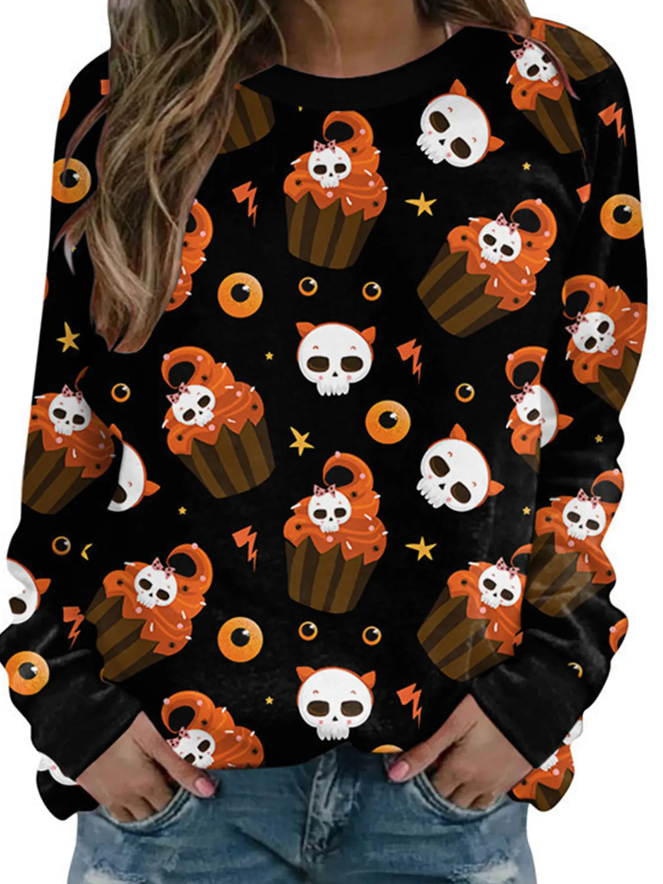 المرأة طويلة الأكمام طاقم الرقبة السترة الرسم طباعة مكتب عارضة أعلى الخريف الشتاء لطيف مريح سيدة ارتداء اليومي