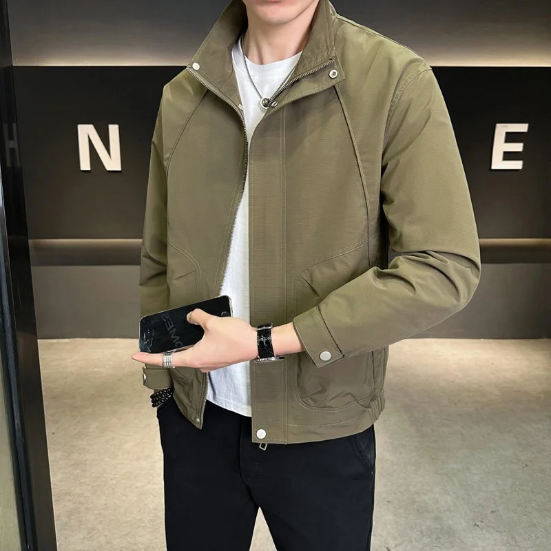 

Мужская повседневная однотонная куртка с воротником-стойкой, модная рабочая одежда, удлиненная, приталенного кроя, верхняя одежда из полиэфирного волокна