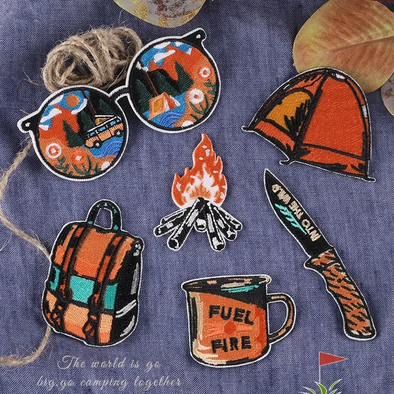 Camping Tent Embroidery Iron-On Patch-Campfire Design Clothing Decoration for Luggage&Outdoor Apparel,Durable Iron-On Sticker