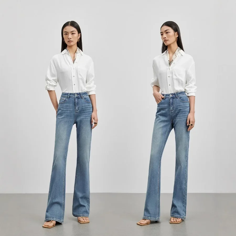 

Jeans Women Denim Flare Pants High Waist Stretch Distressed Washed Pockets Streetwear 2025 Basics Trousers Casual Floor Length