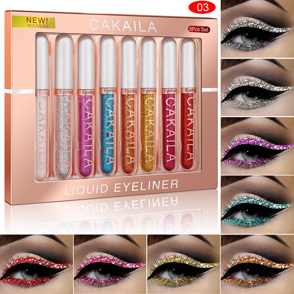 

8 Colors/Box Matte Eyeliner Pen Makeup Waterproof Glitter Colorful Eye Liner Liquid Pencil Fast-Dry Smooth Eyelid Cosmetics Tool