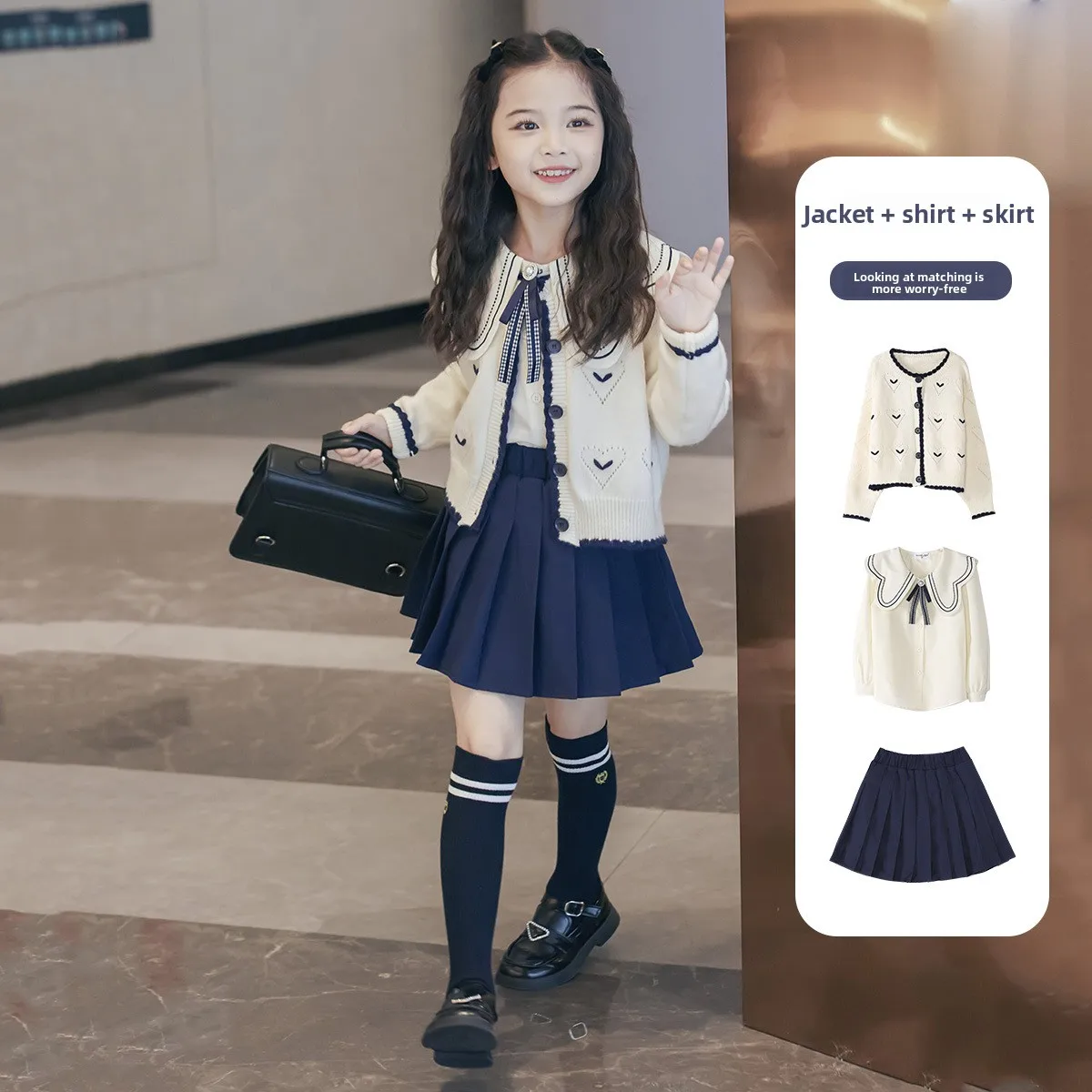 الفتيات الزي الأكاديمي 2025 الخريف سترة متماسكة مجموعة للأطفال الكبار الموضة العصرية سترة 110-170 سنتيمتر #1