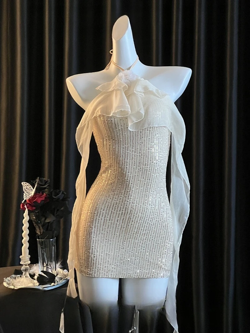 

Сексуальная ночная рубашка с блестками в новом стиле для женщин, чистая чувственная ночная рубашка, дизайн с открытой спиной для романтических ночей свиданий, элегантная