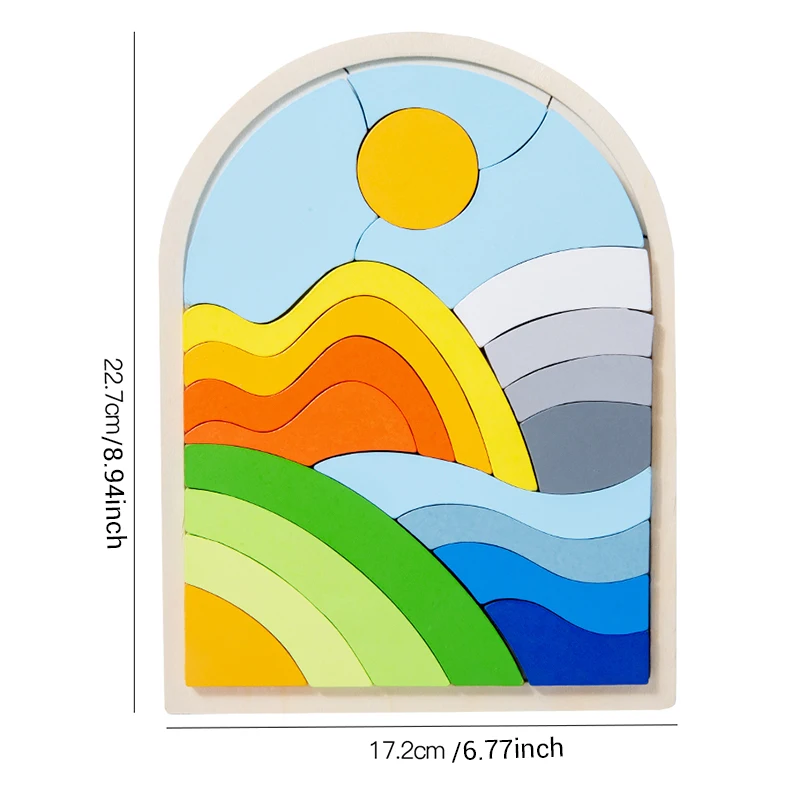 1pc Arcobaleno-Tempato Del Fumetto In Legno 3D Puzzle Bordo Per Bambini Colorato Building Block Inserto Bordo Adatto per Età 3+