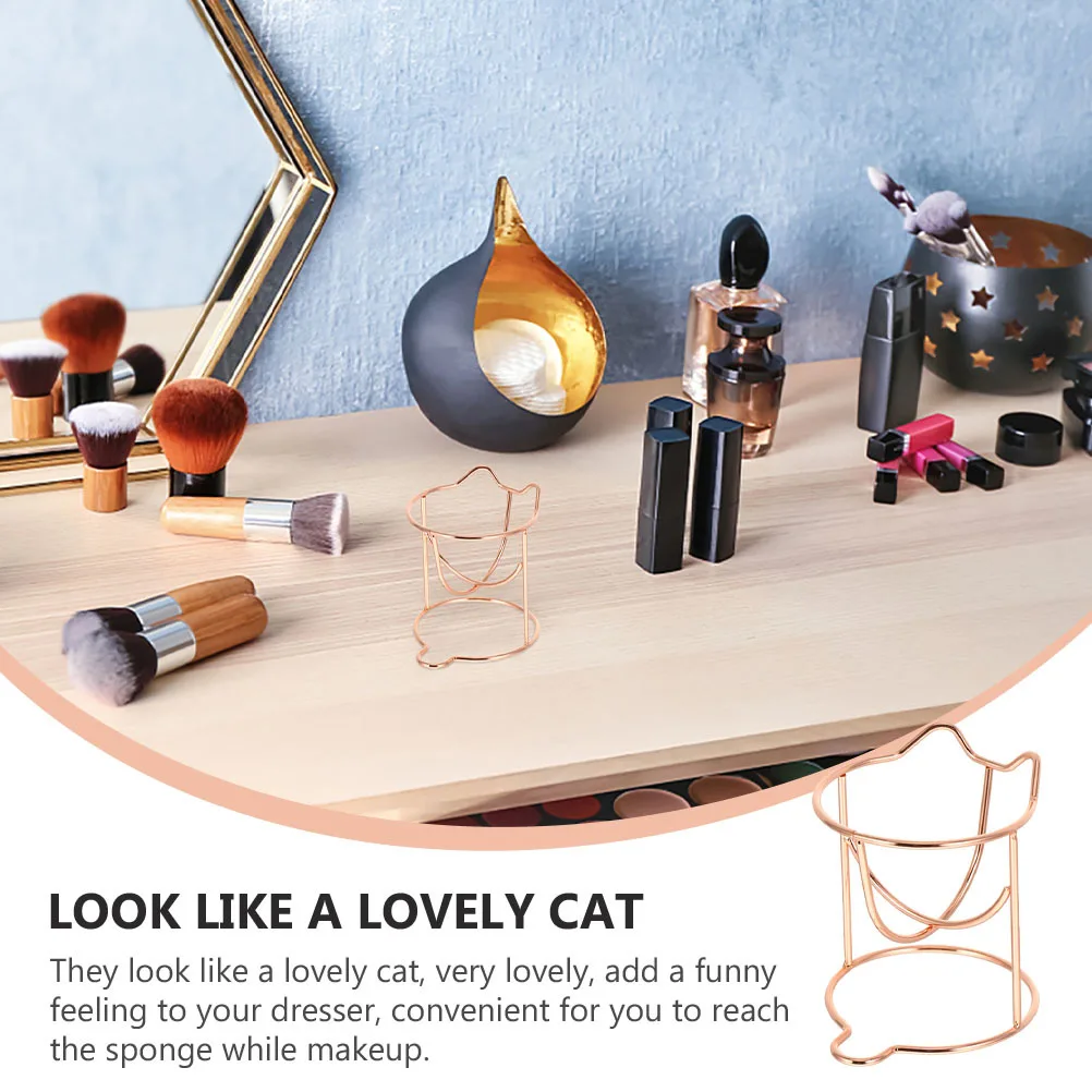 Supporto per Spugnette Trucco in Metallo Oro Rosa, Porta Spugnette a Forma di Gatto, Organizzatore Portatile per Blender Trucco