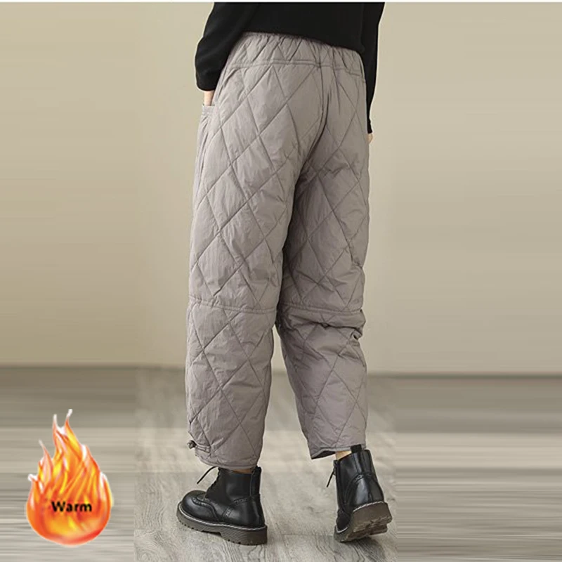 Warm Down Cotton Harem Pants Women Korean Fashion Winter High Waist Baggy Trousers Snow Wear Thick Quilted Pantalones Casual