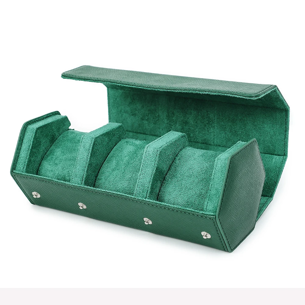 Prachtige Groene Lederen Hexagon Horloge Vitrine 2 / 3 / 4 / 6 / 8 Slots Horloges Roll Box Opbergorganizer Houder