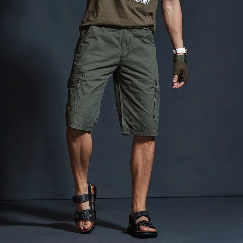 

Men's Mid-Length Work Pants Multi-ket Casual Cotton Straight Leg Pants Military een Color Pure Color Pattern
