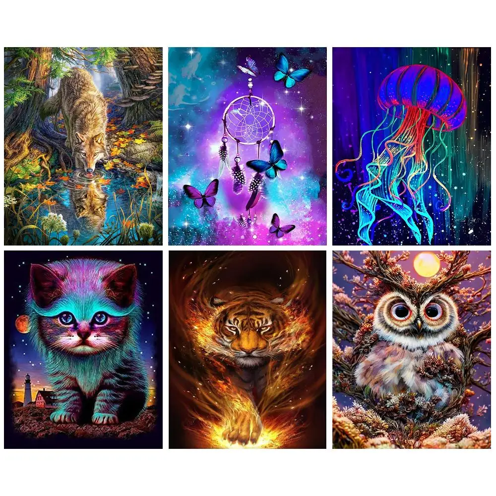 

GATYZTORY Diamond Painting 5d Animal Cat Lion Cross Stitch Full Drill Mosaic Embroidery Pictures Of Rhinestones House Decorative