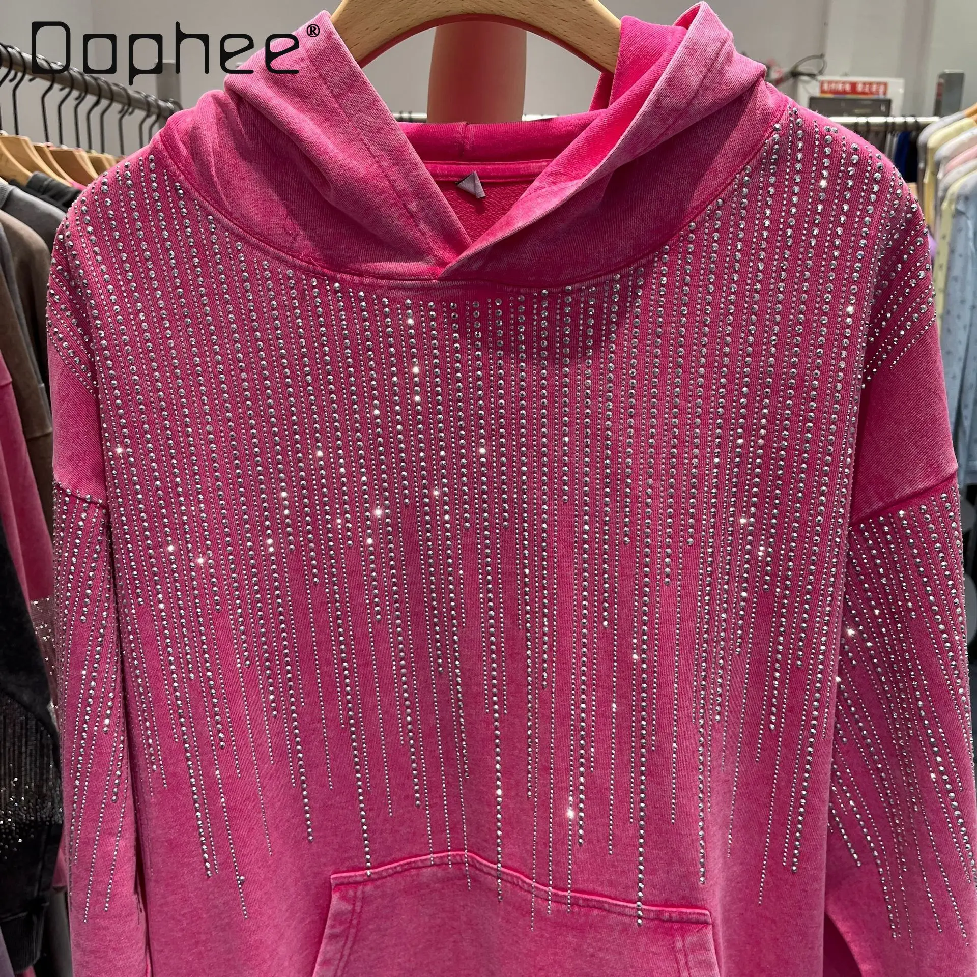 

Европейская станция, тренд, тяжелая промышленность, блестящие модные толстовки со стразами, женские осенние модные повседневные универсальные толстовки большого размера