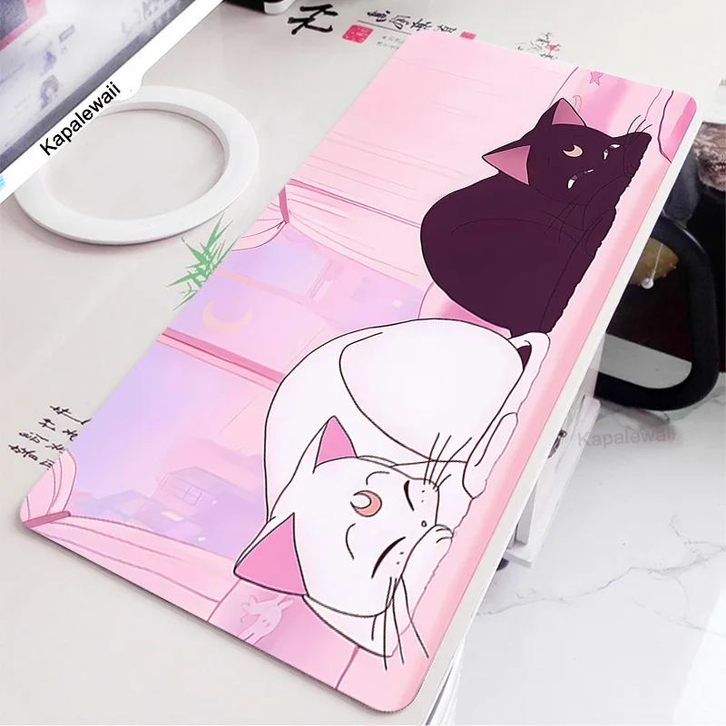 

Pink Mousepads Cute Mousepad Kawaii Cat Large Mouse Mat Big Desk Pads Non-Slip Rubber Mouse Pad Big Keyboard Mats For Laptop Rug