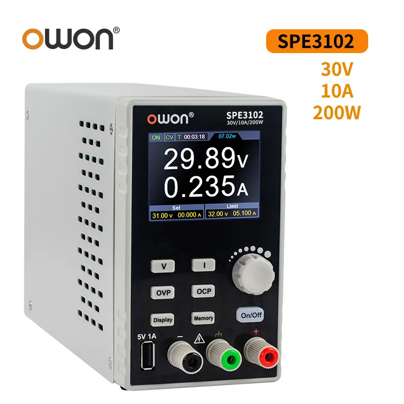 Imagem -03 - Owon Spe-fonte de Alimentação cc Programável Interruptor Regulador de Tensão Digital 200w 30v 10a 2.8 Lcd 10 ma Resolução 1ma Spe3102