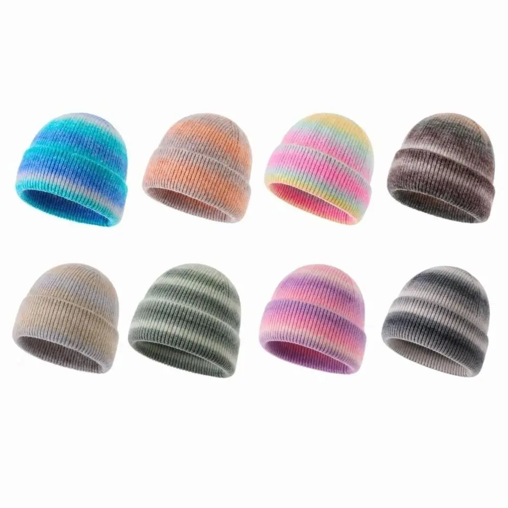 Fashion Gradient Color Knitted Beanie Hat Thickened Cold Proof Warm Winter Cap Windproof Pullover Hat Autumn Winter