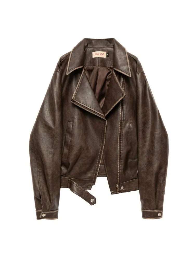 

Байкерские куртки, женские укороченные куртки, женские осенние пастушки из воловьей кожи в западном и американском стиле с пряжкой, универсальные, прочные, на открытом воздухе, повседневные, OL