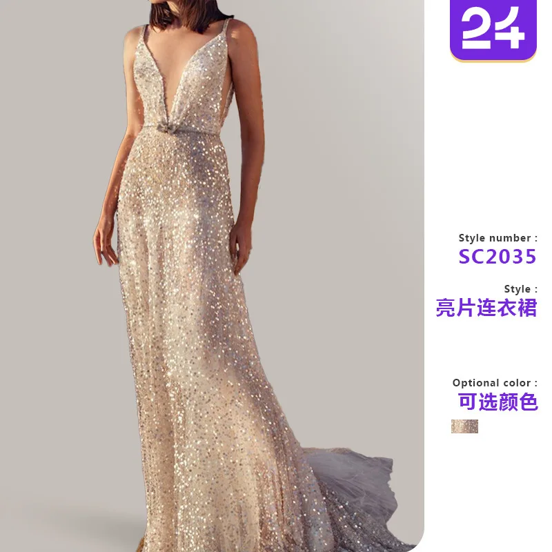 Robe à bretelles à paillettes argentées, col en v, sans manches, cintrée à la taille, nouvelle collection été 2025