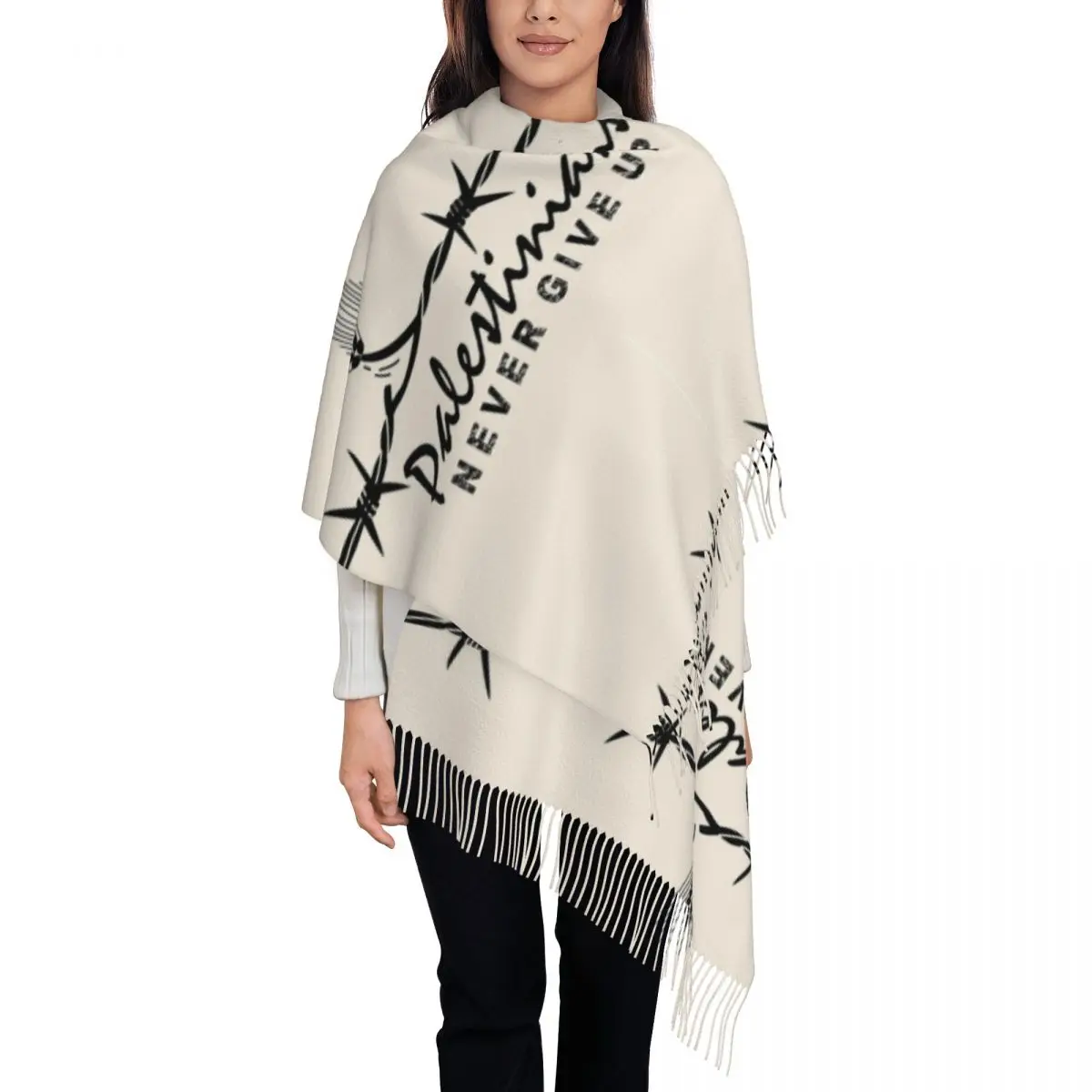 Palestinians Never Give Up Quote Palestine Shawl Wraps for Women Winter Long Soft Scarf Neckerchief Tassel Scarves