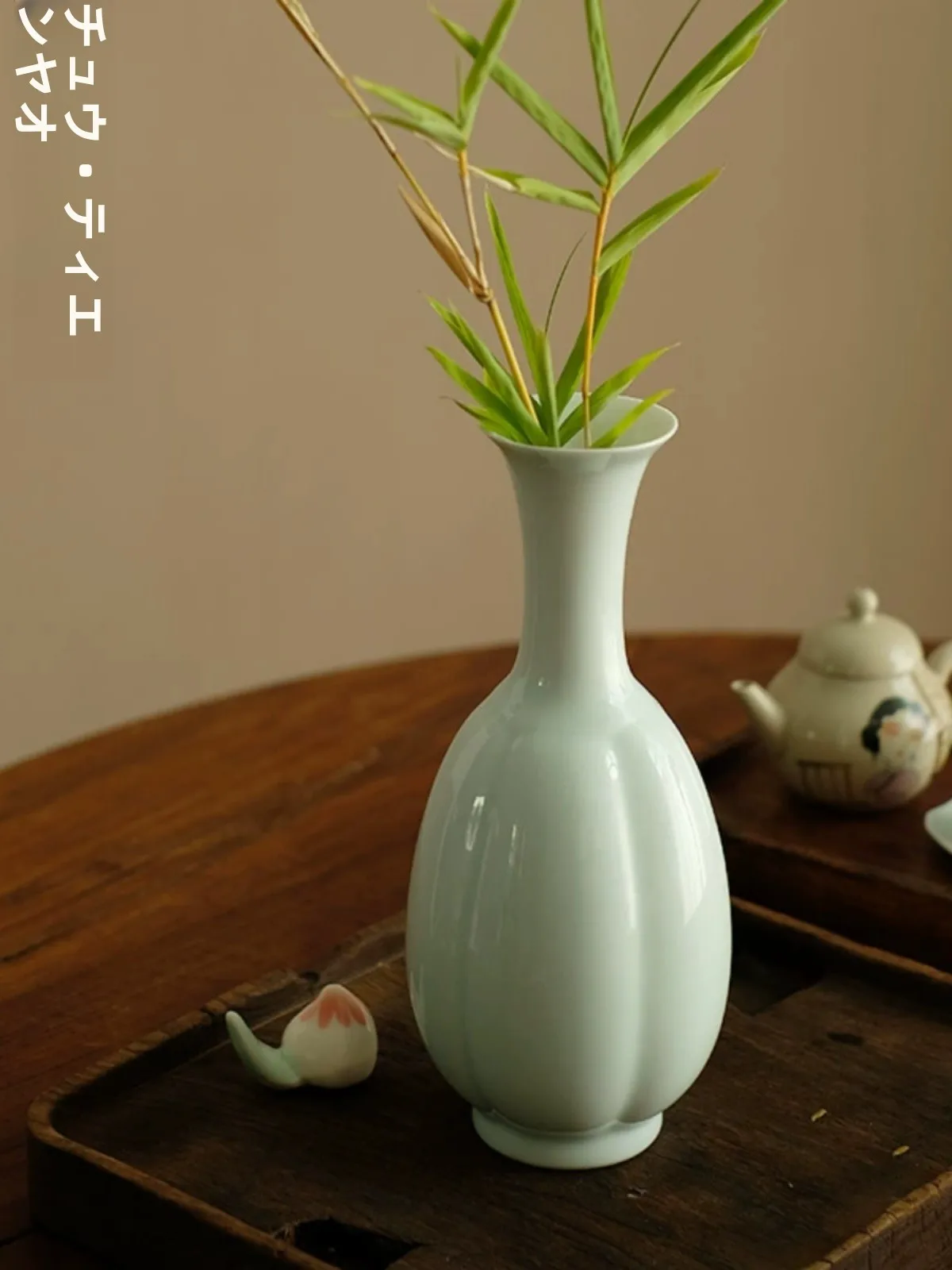 Chinese Zen Style Ceramic Flower Vase Jingdezhen Song Dynasty Imitation Shadow Qing Glaze Gourd Ridge Bottle Home Decorations