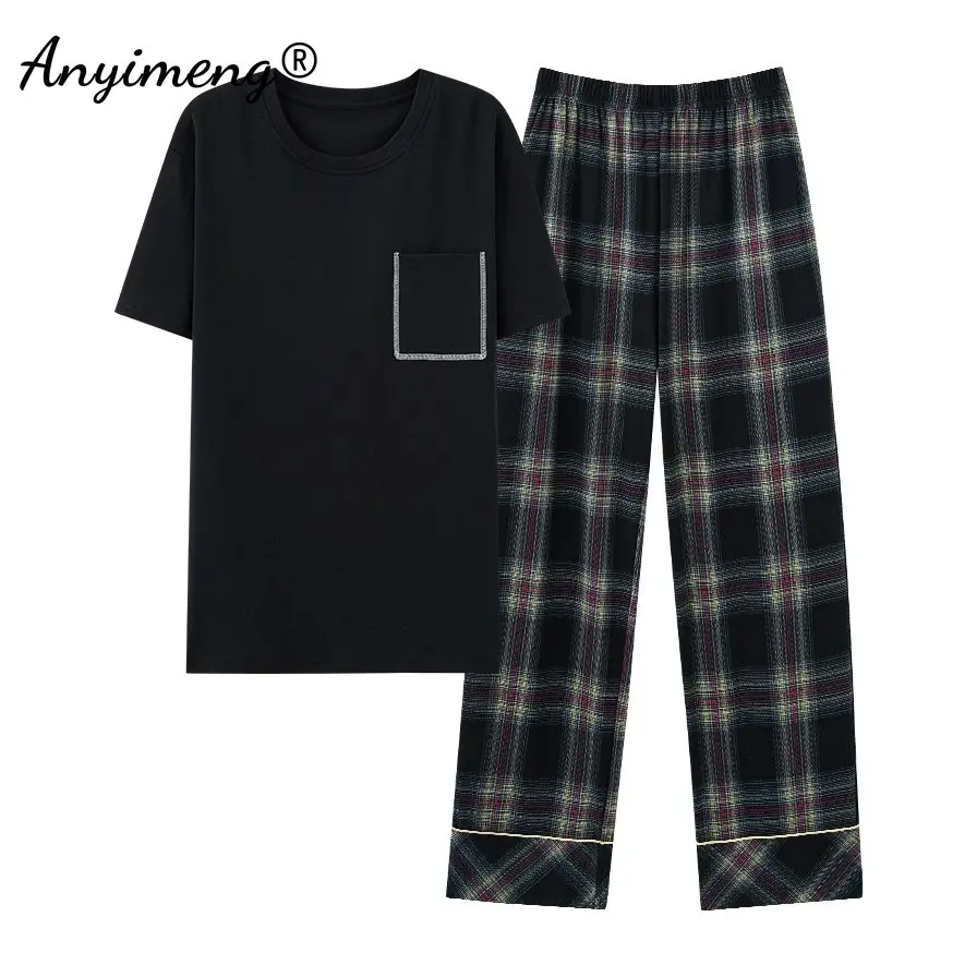 Plus Size Herren-Pyjama-Set aus Baumwolle, Sommer, neue Loungewear für Jungen, Freizeit-Pyjama, sportliche Nachtwäsche, minimalistischer Stil, Pyjama für Herren