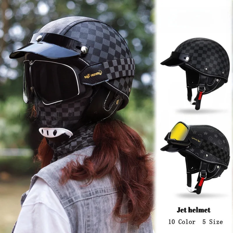 

Vintage Half Face Motorcycle Helmet Motorbike Helmets Men Women Unisex Scooter Summer Helmet Black Brown DOT Approved Casque