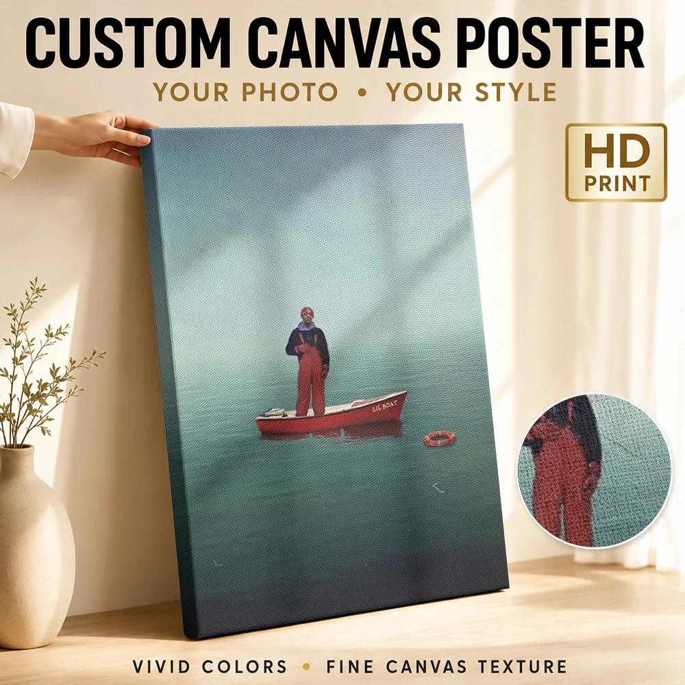 Lil Yachty Standing In Red Boat Canvas Print Customized Photo Minimalist Seascape Wall Art For Recording Studio Rap Fan Gift