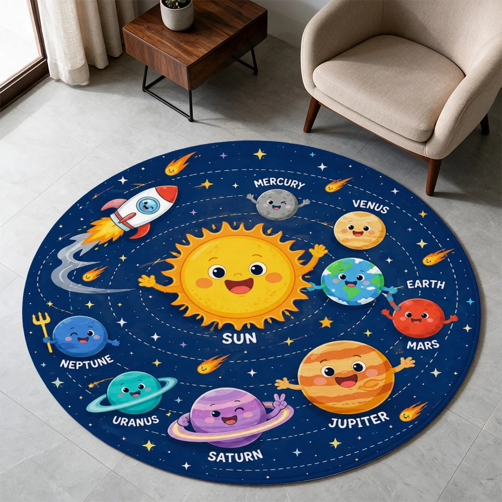 Kids Solar System Planets Rug Nursery Mat Educational Stars Sun Earth Moon Jupiter Saturn Uranus Neptune Activity Playroom Floor