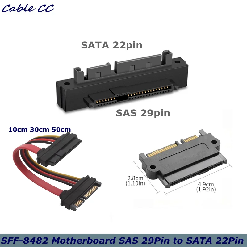SFF 8482 29p SAS to SATA Adapter SFF-8482 29Pin SAS Hard Disk Drive to Motherboard SATA 22Pin 90 Degree Angled Converter Adapter