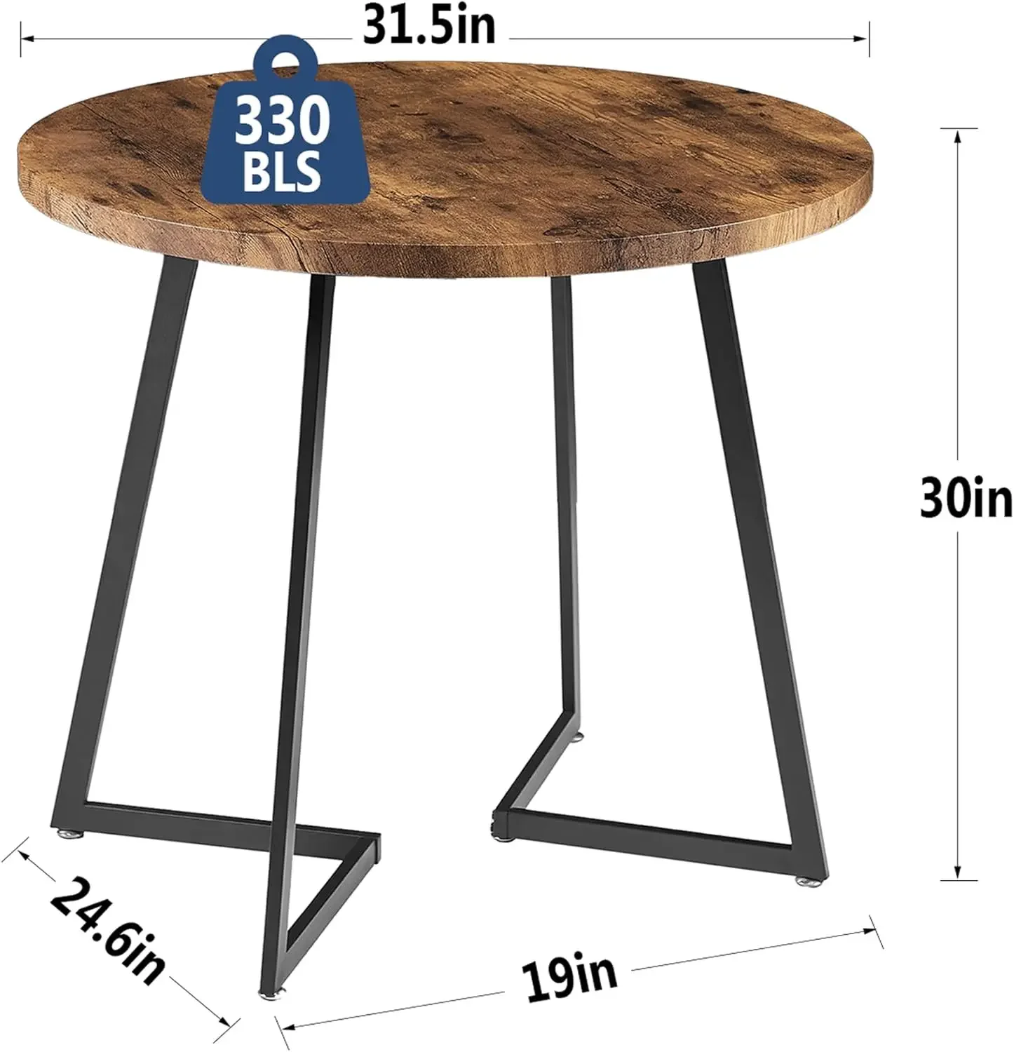 Runder Esszimmertisch mit Holzmaserung, Tischplatte und Stahlrahmen, für Küche, Wohnzimmer, Büro, Konferenz, 2 bis 4 Personen |