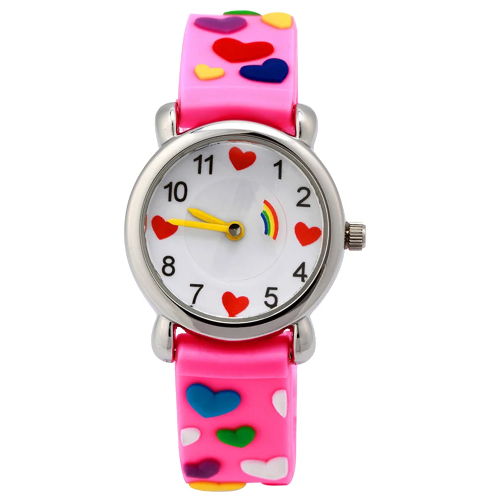 1Pcs Cartoon Watch Pink Love Heart Pattern Strap Eco-Friendly Quartz Wristwatch Gift Cartoon Watch