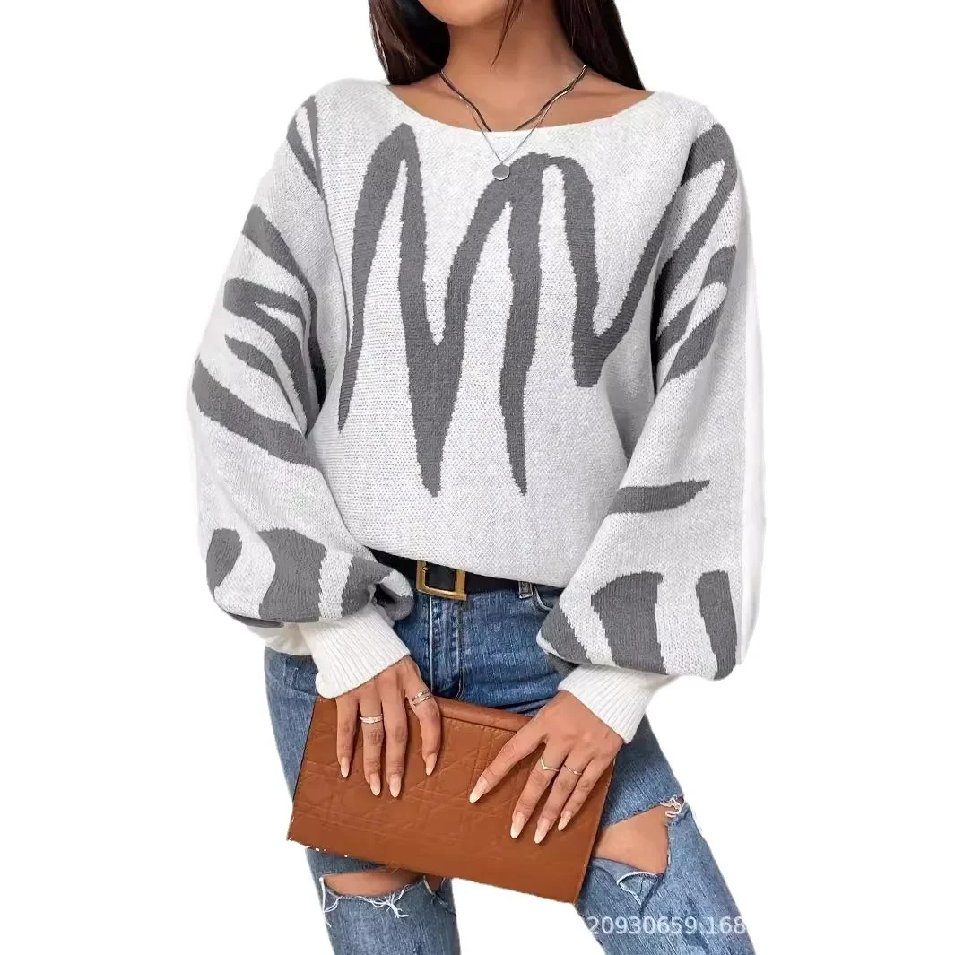 Mulheres impressão suéteres manga longa pulôveres de malha em torno do pescoço grosso jumpers solto quente casual senhora leve estiramento high street