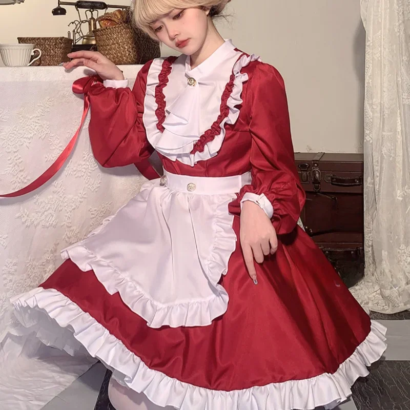 Bristish Anime Maid Cosplay Costumes Women Halloween Apron Maid  Role Play Party Dress Japanese Gothic Lolita Princess Outfits