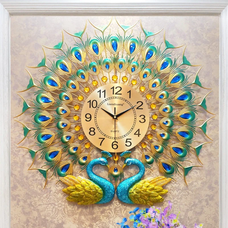 

Living room large wall clock household creative silent background wall clock peacock art relógio de parede Home decoration