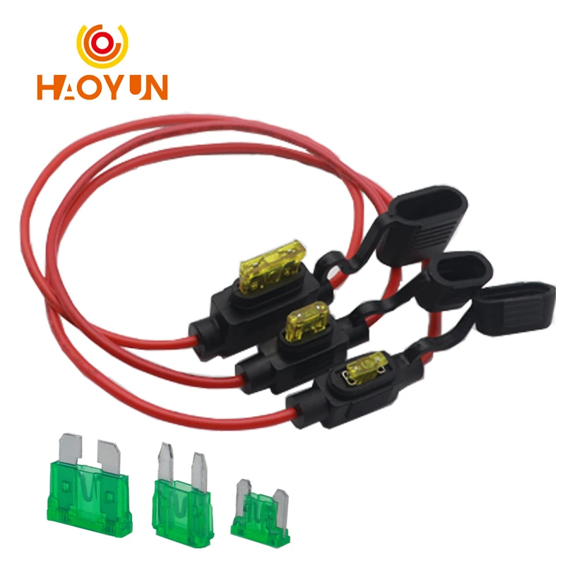 Waterproof 32V Mini Small Medium Auto Fuse Holder 18/1614/12/10AWG and Car Blade Fuse1/2A 3A 5A 7.5A 10A 15A 20A 25A 30A 35A 50A