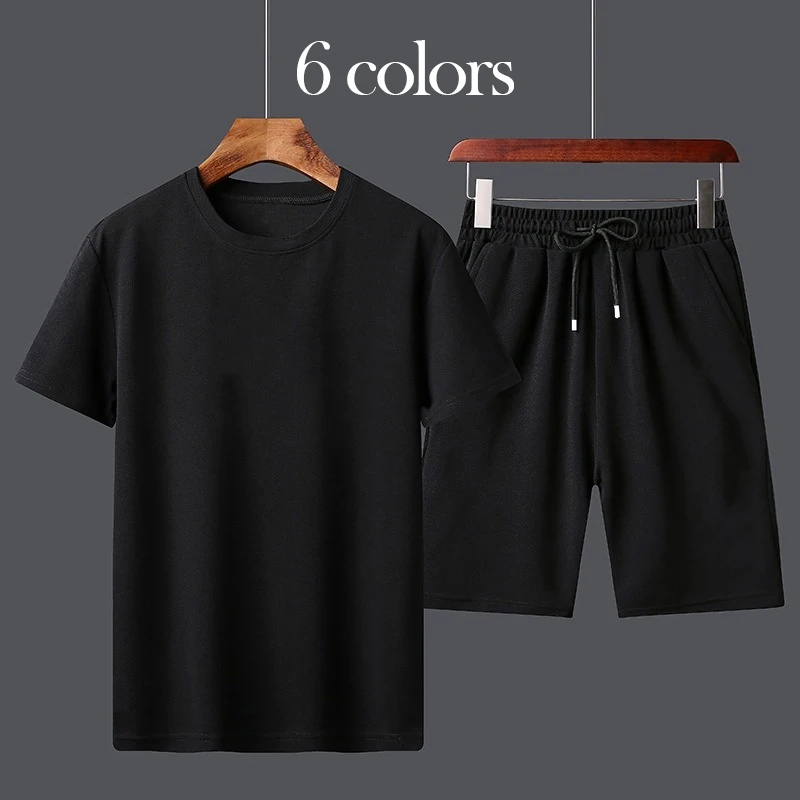 Men's new Summer Suit 2024 Casual T-shirt + Shorts Suit Men's Tracksuit Solid color tracksuit loose suit