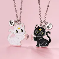 Lovecryst 2Pcs/set Cartoon Animal Alloy Cat Best Friend Necklace BFF Friendship Jewelry Gifts for Kids