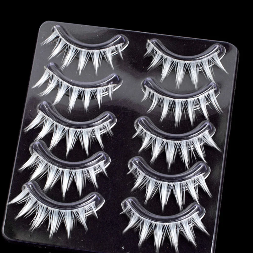 5/10 Pairs White Comics False Eyelashes Set Cosplay Show Natural DIY False Lashes Extension Reusable Manga Eye Makeup