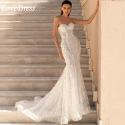 LoveDress Sexy Strapless Mermaid Wedding Dress Lace Sleeveless Bride Gown Customized Buttons Illusion Back Vestido De Novia