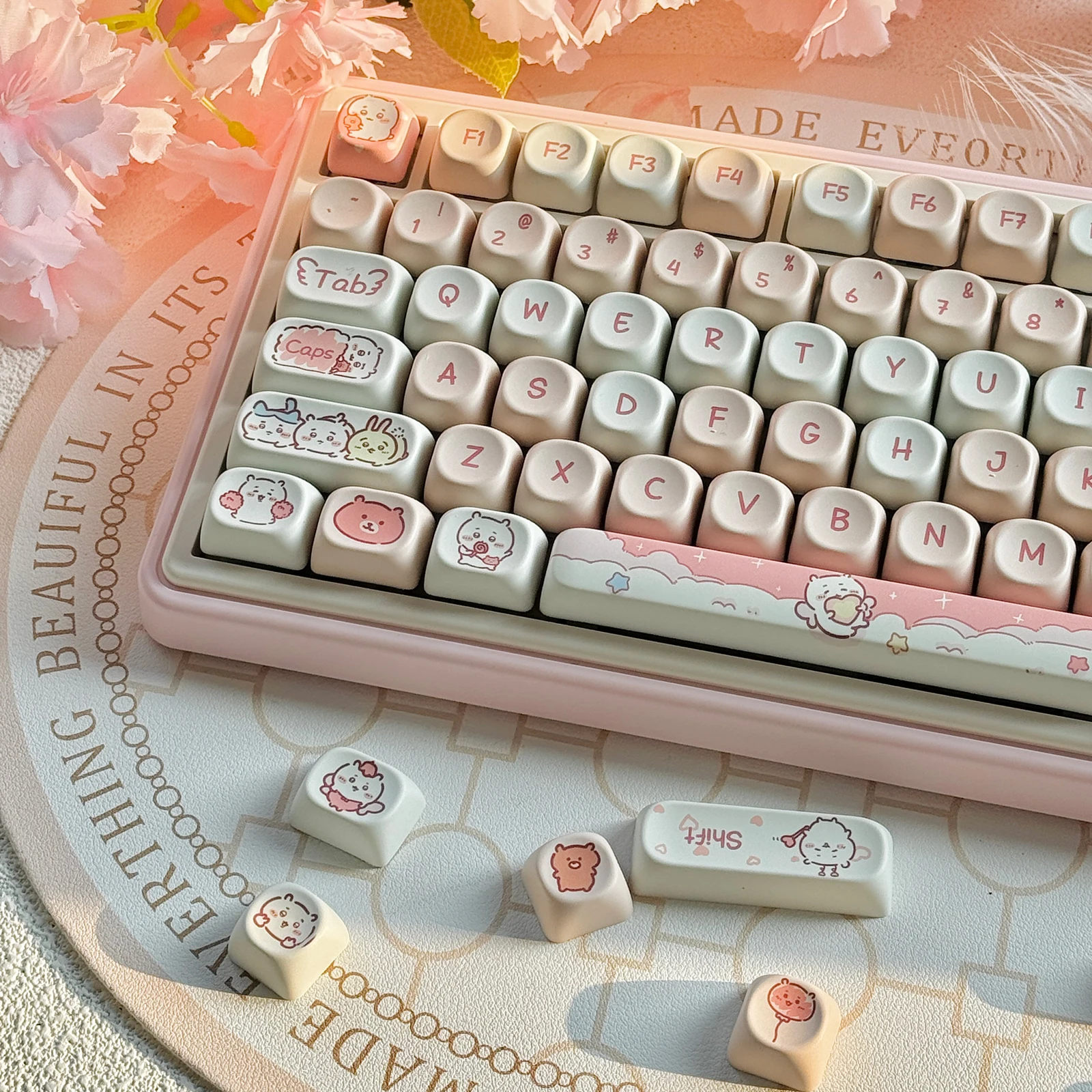 Chiikawa Keycaps MOA Highly Cute Jiyi Rounded PBT Sublimation Keycaps Fit MX Switch Mechanical Keyboard
