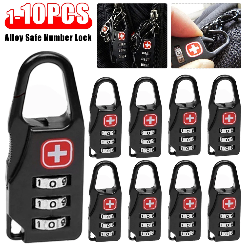 1-10PCS Portable Alloy Lock Padlock Outdoor Travel Luggage Zipper Backpack Handbag Safe Anti-theft Combination Code Number Lock