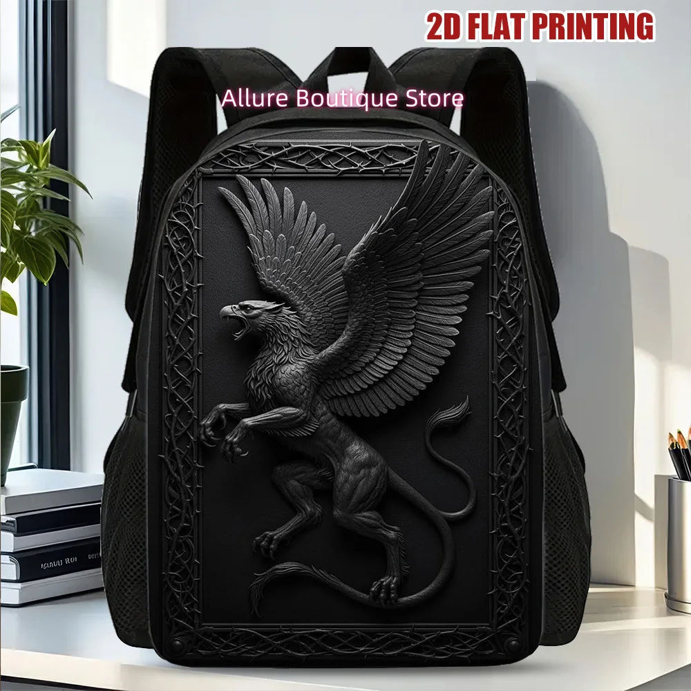 1pc Mythical Griffin Print Backpack Suitable for Students & Young Adults, Lightweight Zipper Closure with Griffin Relief, Stylis