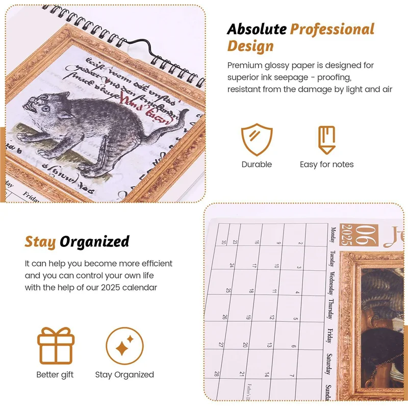 الترويج! 2X 2025 القطط القرون الوسطى التقويم غريب القطط التقويم مضحك جدار التقويم هدايا السنة الجديدة للديكور المنزل