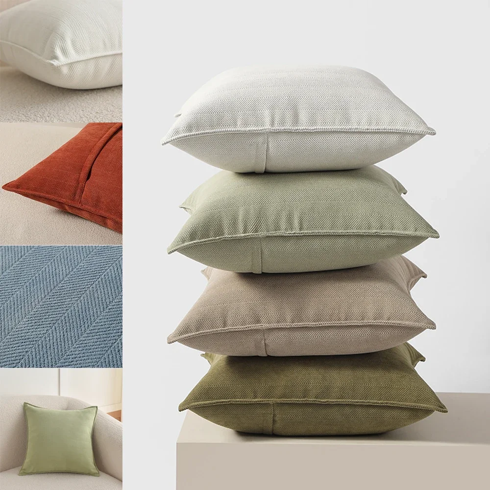 Nordic Style Decorative Pillow Covers Square Cushion Case Sofa Chenille Pressed Edge Pillowcase for Office Living Room Bed Sofa