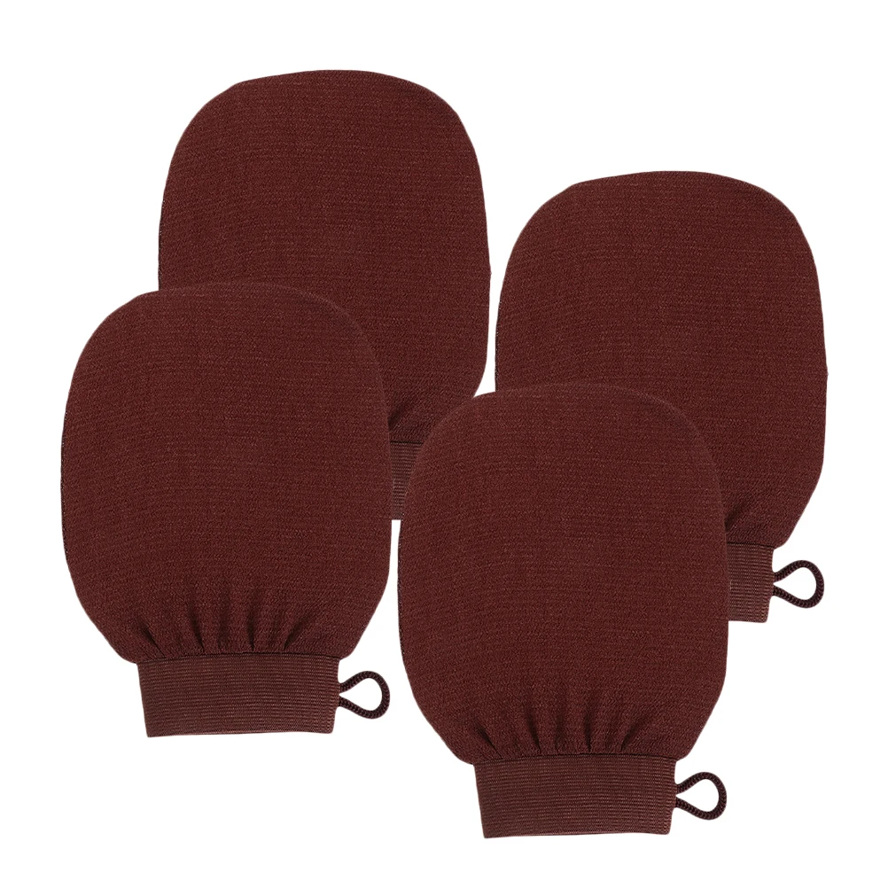 

4pcs Coffee Color Exfoliating Bath Gloves Dead Skin Scrubber Shower Mitts Body Cleansing Gloves Waterproof Reusable